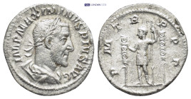 Maximinus I Thrax. A.D. 235-238. AR denarius (19mm, 2.8 g). Rome mint, struck A.D. 236. IMP MAXIMINVS PIVS AVG, laureate, draped and cuirassed bust of...