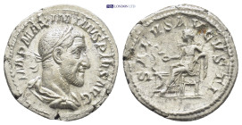 Maximinus I, 235-238 AD. (19mm, 3.1 g) IMP MAXIMINVS PIVS AVG, laureate, draped and cuirassed bust right / SALVS AVGVSTI, Salus seated left, feeding f...