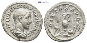 Maximus (235-238 AD). AR Denarius (20mm, 2.6 g), Roma (Rome), 236. Obv. IVL VERVS MAXIMVS CAES, bare-headed and draped bust to right, seen from behind...
