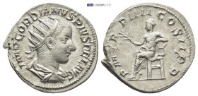 GORDIAN III (238-244). Antoninianus. (21mm, 3.8 g) Rome. Obv: IMP GORDIANVS PIVS FEL AVG. Radiate, draped and cuirassed bust right. Rev: P M TR P IIII...