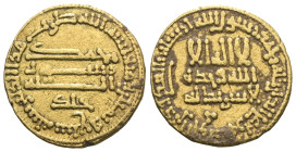 Abbasid Caliphate, time of al-Rashid (AH 170-193/AD 786-809) AV Dinar. AH 187 (AD 767), no mint (Misr). There is no God - Except Him - He has no equal...