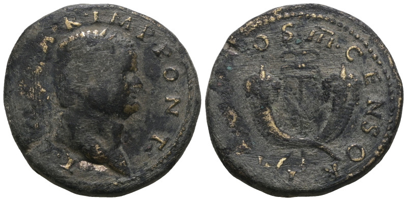 Titus AD 79-81. Antioch Dupondius Æ. T CAESAR IMP PONT, laureate head right / TR...