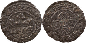 Portugal
D. João I (1385-1433)
Half Real of 10 soldos Lisbon
Legend obverse not cataloged: …ET:A
AG: 17.? 1.15 g
Good XF