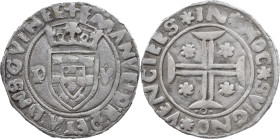 Portugal
D. Manuel I (1495-1521)
Tostão Porto P-V
Legend not cataloged: …VENCIEES
AG: 60.02 var 9.18 g
Good XF