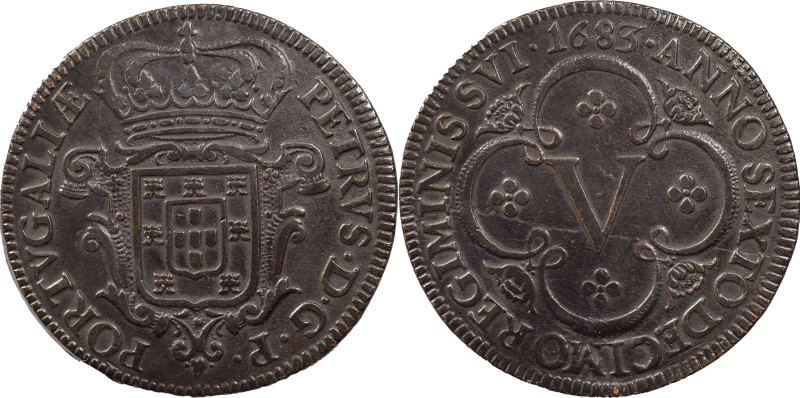 Portugal
D. Pedro Regent (1667-1683)
5 réis Lisbon 1683
AG: 39.02 9.22 g
Good XF...