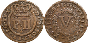 Portugal
D. Pedro II (1683-1706)
5 reais Lisbon 1699
AG: 13.04 8.52 g
About XF