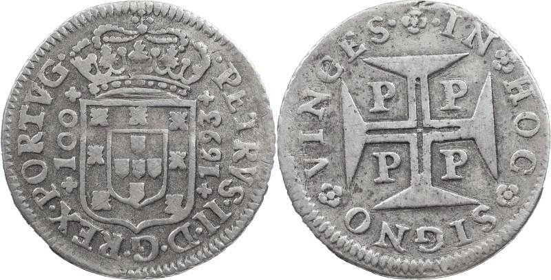 Portugal
D. Pedro II (1683-1706)
6 vinténs Porto 1693
AG: 52.09 3.79 g
Good XF