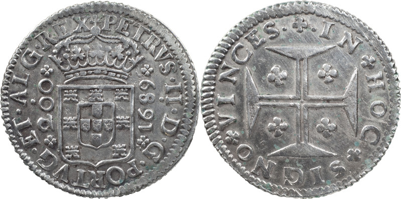 Portugal
D. Pedro II (1683-1706)
12 Vinténs Lisbon 1689
AG: 61.04 8.57 g
XF