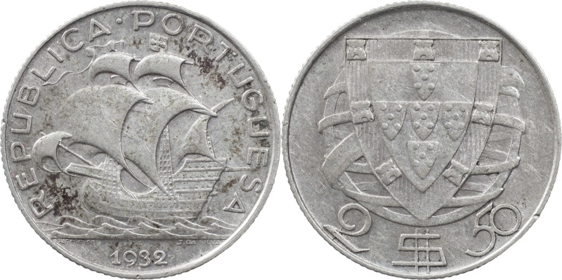 Portugal
Portuguese Republic (1910-Present)
2.5 escudos 1932 Lisbon
AG: 30.01 3....