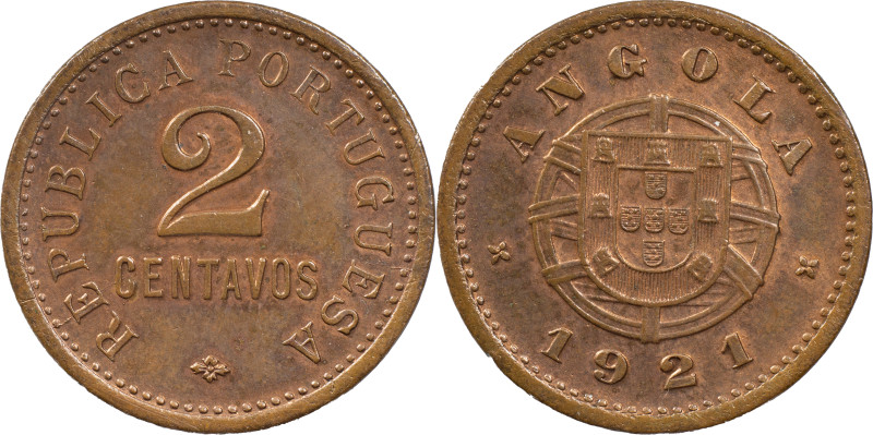 Angola
Portuguese Republic (1910-Present)
2 Centavos 1921
AG: 05.01 5.03 g
AU