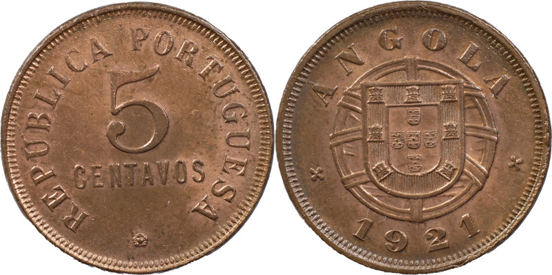 Angola
Portuguese Republic (1910-Present)
5 Centavos 1921
AG: 06.01 7.90 g
Good ...