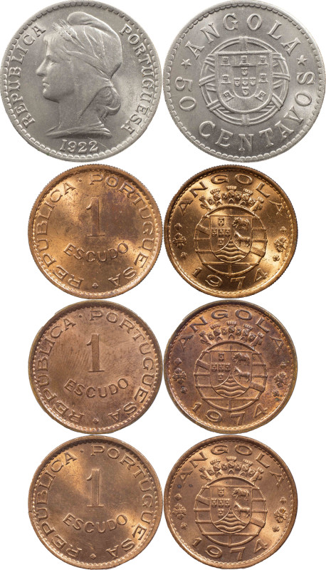 Angola
Portuguese Republic (1910-Present)
Lot of 4 coins
50 centavos 1922 and 3 ...