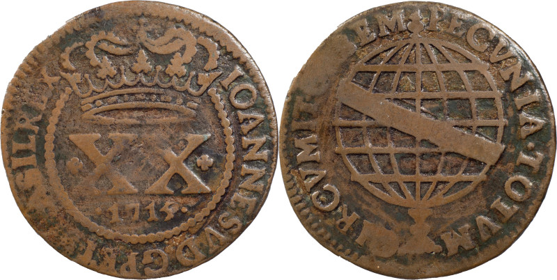 Brasil
D. João V (1706-1750)
20 réis 1715 Bahia
AG: 09.01 12.14 g
Fine