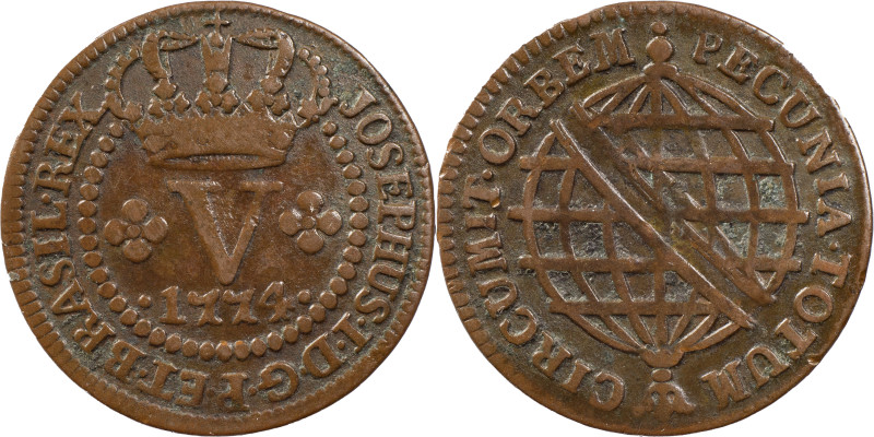 Brasil
D. José I (1750-1777)
5 réis 1774 Lisbon
AG: 02.06 3.66 g
Good XF