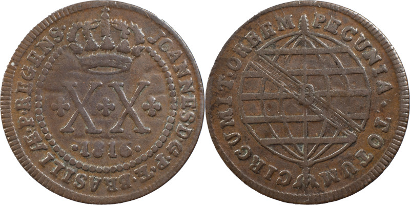 Brasil
D. João Regent (1799-1816)
20 réis 1816 Bahia
AG: 10.05 5.44 g
XF