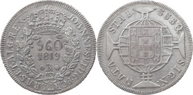 Brasil
D. João VI (1816-1822)
960 réis 1819 Rio of Janeiro
Restrike Above 8 spanish reales
AG: 25.06 26.10 g
Good XF