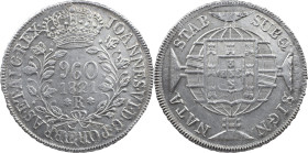 Brasil
D. João VI (1816-1822)
960 réis 1821 Rio of Janeiro
Restrike Above 8 spanish reales
AG: 25.20 27.31 g
AU