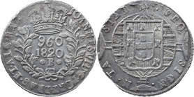 Brasil
D. João VI (1816-1822)
960 réis 1820 Bahia
Restrike Above 8 spanish reales
AG: 26.02 26.76 g
AU