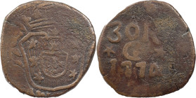 Portuguese India
D. José I (1750-1777)
Half tanga (30 réis) 1774 Goa
AG: 33.11 20.95 g
Fine
