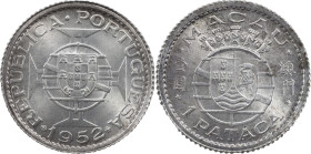 Macau
Portuguese Republic (1910-Present)
1 pataca 1952
AG: 16.01 3.07 g
UNC