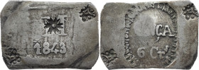 Mozambique
D. Maria II (1834-1853)
Onça (Canelo) Silver 1843
With Seal "*" of 1851
AG: 12.01 26.34 g
XF