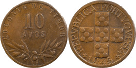 Timor
Portuguese Republic (1910-Present)
10 avos 1945
AG: 01.01 2.96 g
XF