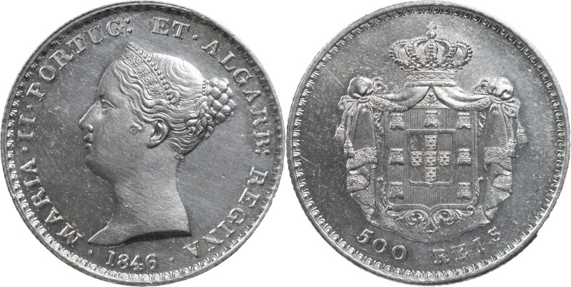 Portugal
D. Maria II (1834-1853)
500 réis Lisbon 1846
AG: 39.11 14.84 g
Good XF