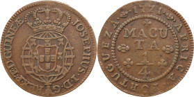 Angola
D. José I (1750-1777)
Quarto of Macuta 1771
AG: 06.06 9.27 g
Good XF