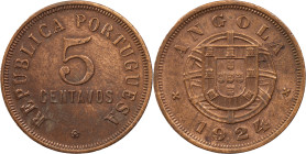 Angola
Portuguese Republic (1910-Present)
5 centavos 1924
AG: 06.04 7.98 g
Good XF