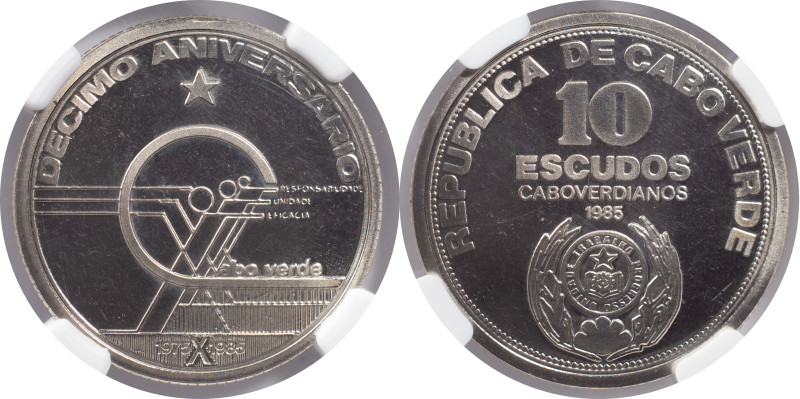 Certified Coins
Cabo Verde
10 Escudos CU-NI 1985
Independence Aniversary
NGC PF ...