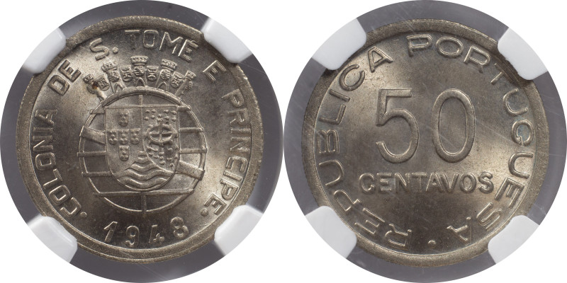 Certified Coins
São Tomé e Príncipe
Portuguese Republic 50 centavos 1948
NGC MS ...