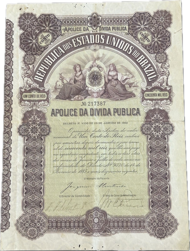 Brazil - República dos Estados Unidos do Brasil 1902. 
Public Debt Policy. XF