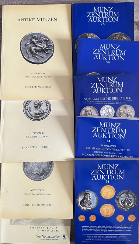 Lotto di 9 cataloghi di aste numismatiche. Leu - Munz Zentrum (ca. 8 Kg)