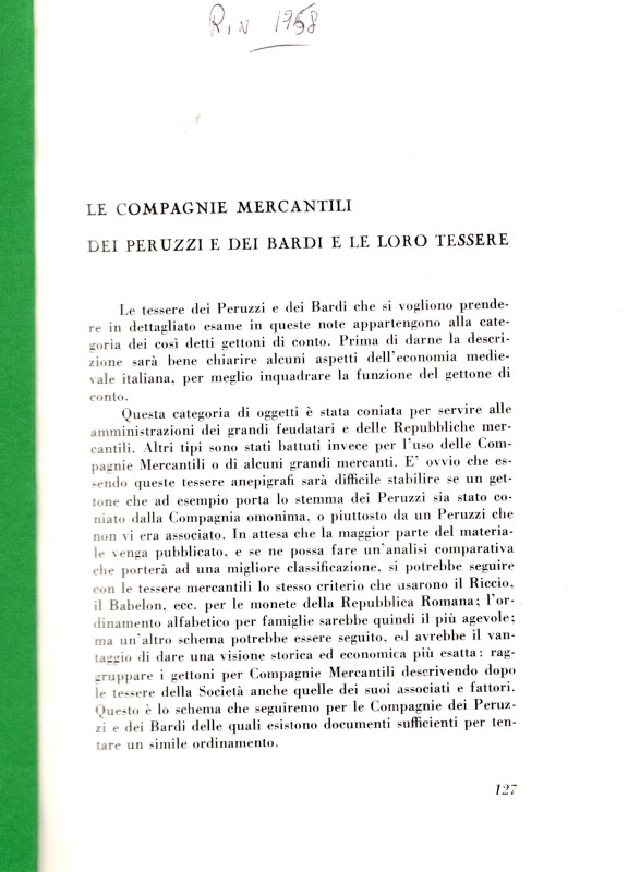 SIMONETTI Luigi - Le Compagnie mercantili dei Peruzzi e dei Bardi e le loro tess...