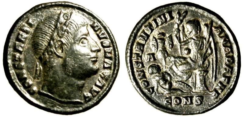 COSTANTINO I (306-337) Follis ridotto per Costantinopoli (328) Testa diad. che g...