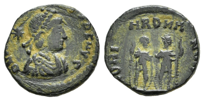 ONORIO (393-423). Zecca incerta. AE3. AE (1,70 g). D/ D N HONORIVS P F AVG, bust...