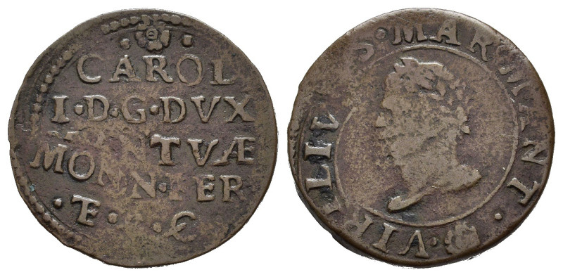 MANTOVA. Carlo I Gonzaga Nevers (1627-1637). Soldo. Cu (3,40 g). D/ Scritta su c...