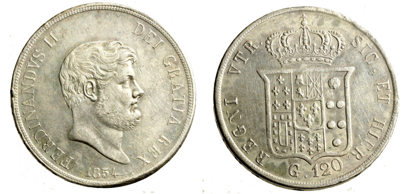 NAPOLI. Ferdinando II (1830-1859) 120 grana 1854. Testa nuda a ds. R/ Stemma cor...