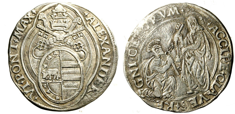 ROMA. Alessandro VI (1492-1503) Doppio grosso. Stemma R/ S. Pietro, in ginocchio...