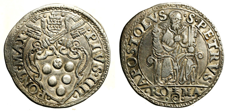 ROMA. Pio IV (1559-1565) Testone. Stemma R/ S. Pietro seduto. MIR 1053/1; Munt. ...