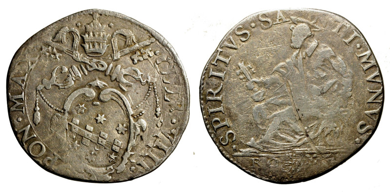 ROMA. Clemente VIII (1592-1605). Testone. Stemma Aldobrandini sormontato da chia...