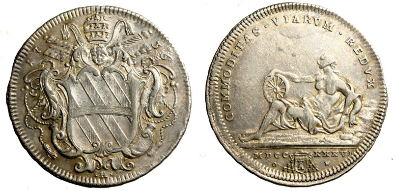 ROMA. Clemente XII (1730-1740) Testone 1736. Stemma R/ COMMODITAS/ VIARVM/ REDVX...