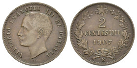 Regno d'Italia. Vittorio Emanuele III (1900-1943). 2 Centesimi 1907 "Valore". Cu. R2. BB+