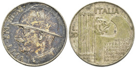 Vittorio Emanuele III (1900-1943). 20 lire "Elmetto" 1928. Ag . BB (patina scura) (ø 35.5mm, 20gr.). Gigante 44.