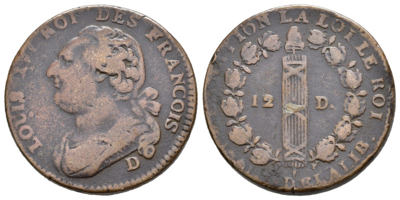 FRANCIA. Luigi XVI. 12 Deniers 1791 D. Cu. BB