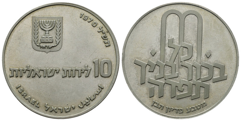 ISRAELE. 10 Lirot 1970. Ag. KM#56.1 (plain edge). FDC