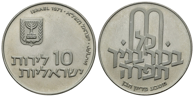 ISRAELE. 10 Lirot 1971. Ag. KM#57.1 (plain edge). FDC