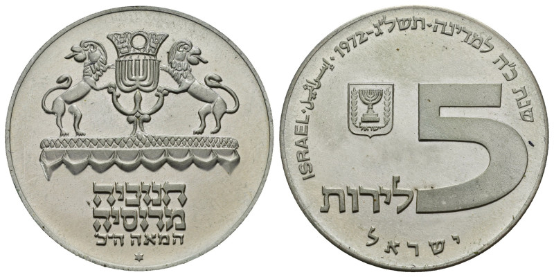 ISRAELE. 5 Lirot 1972. Ag. KM#69.1 (plain edge). FDC