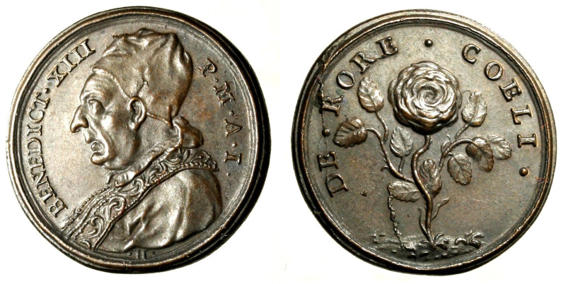 ROMA. Benedetto XIII (1724-1730) Medaglia A/I. (Ø 24 mm.) Busto a sn. R/ Rosa. M...