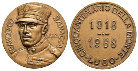 Medaglie Italiane. Lugo (Ravenna). 50° anniversario morte di Francesco Baracca 1918-1968. AE (26,15 g - 39,8 mm). Opus Cipriani. qFDC